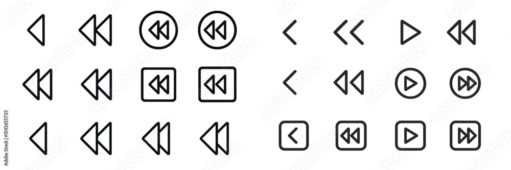 Aufkleber collection of various playback control icons for digital media in minimalist design and black outlin