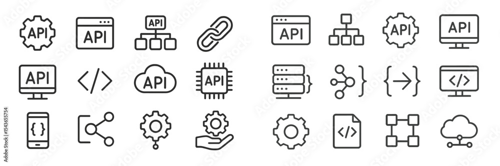 Poster Line art representations of various API concepts and technologies showcased in a clean, modern layout