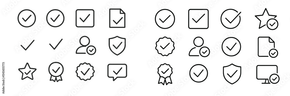 Poster Variety of checkmark icons and symbols representing approval and validation in a minimalist design