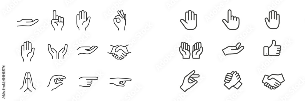 Poster various hand gesture symbols illustrating communication and interaction in a minimalist design