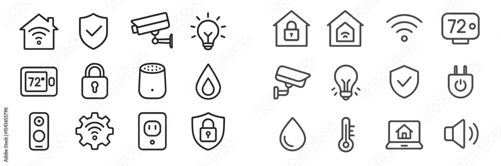 Aufkleber collection of modern smart home icons representing security, energy, and climate control features fo