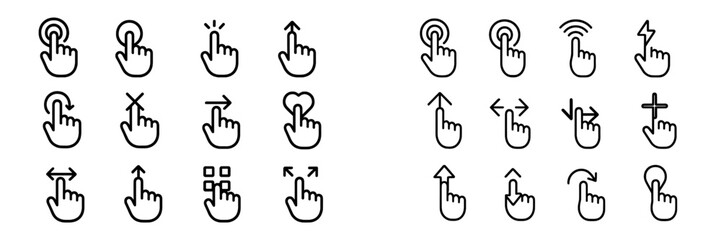 Obraz premium Various hand gestures and symbols used for touch and interaction in digital interfaces displayed on a clean background
