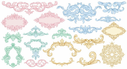 Elegant vector set of vintage floral design elements, frames, borders, and flourishes for wedding invitations or ornate cards