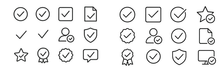 Variety of checkmark icons and symbols representing approval and validation in a minimalist design