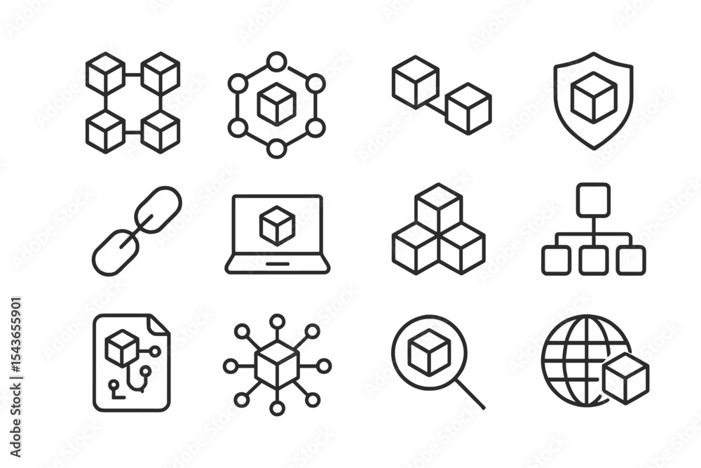 Leinwandbilder illustrations of blockchain elements and concepts representing digital transactions and data securit