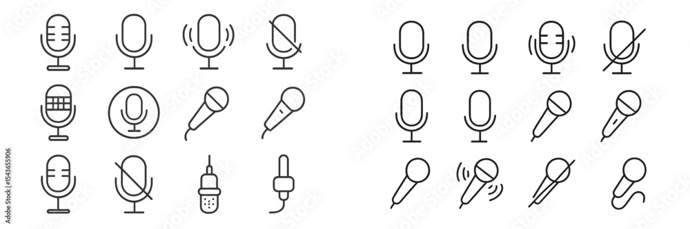 Fototapete collection of various microphone icons showcasing different styles and features in a minimalistic de