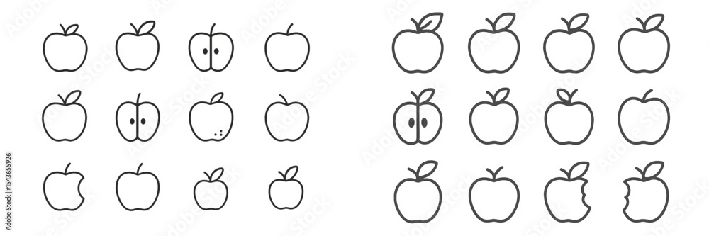 Aufkleber Various illustrations of apples showcasing different styles and details in a simplistic design on a clean background