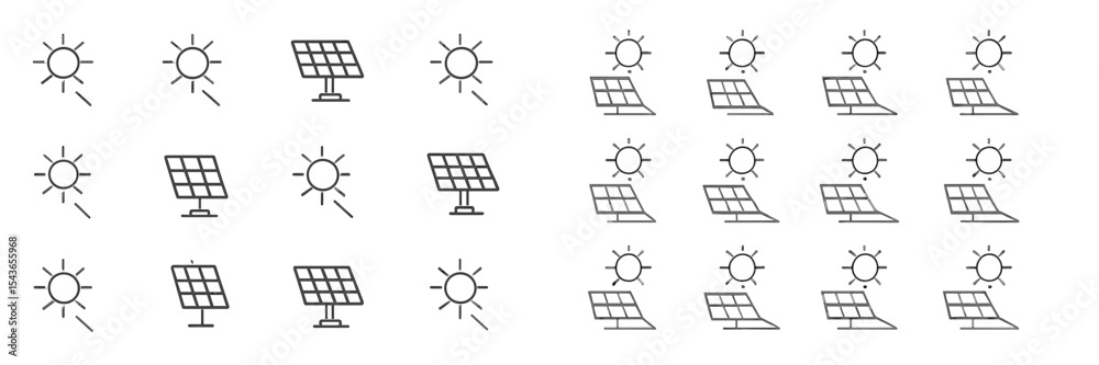 Poster images of solar panels and sun icons arranged in a grid pattern, showcasing renewable energy concept