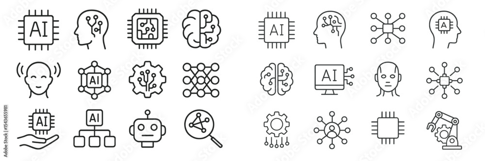 Poster Various illustrations of artificial intelligence concepts displayed in a clean, modern style suitable for technology discussions and presentations