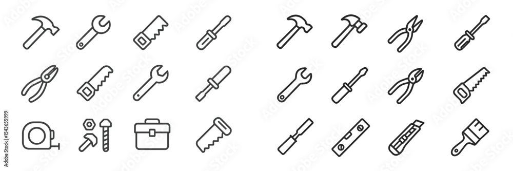 Poster collection of various hand tools illustrated on a clean background for diy enthusiasts and professio