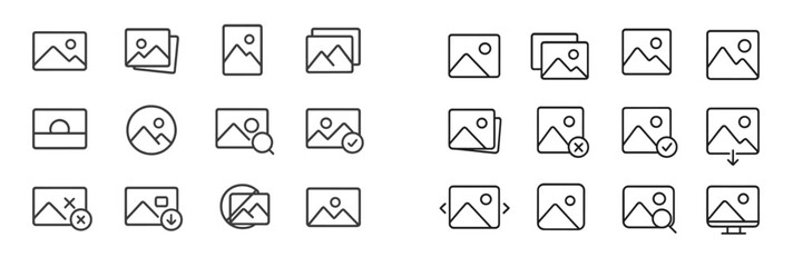 Collection of various image icon designs used for representing photos and graphics on digital platforms