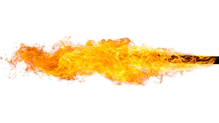 Stream of fire isolated on transparent background