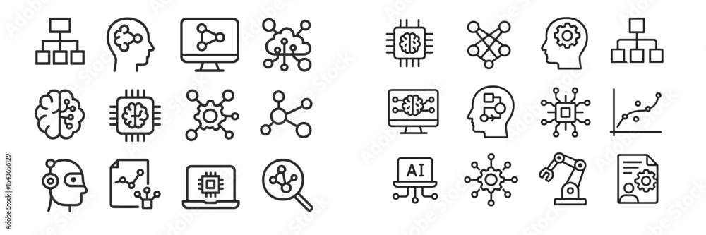 Leinwandbilder exploring concepts of artificial intelligence and machine learning through symbolic icons and illust
