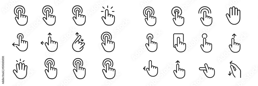 Poster different hand gestures and touch icons representing user interaction with digital interfaces