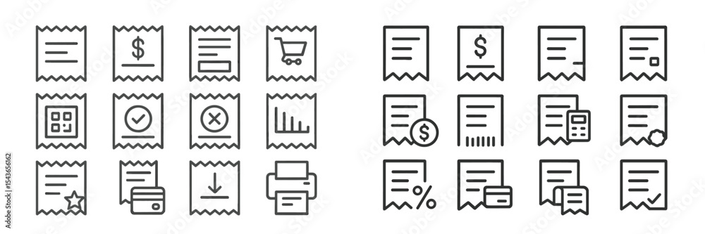 Aufkleber various icon designs representing receipts, transactions, and financial concepts in a minimalistic s
