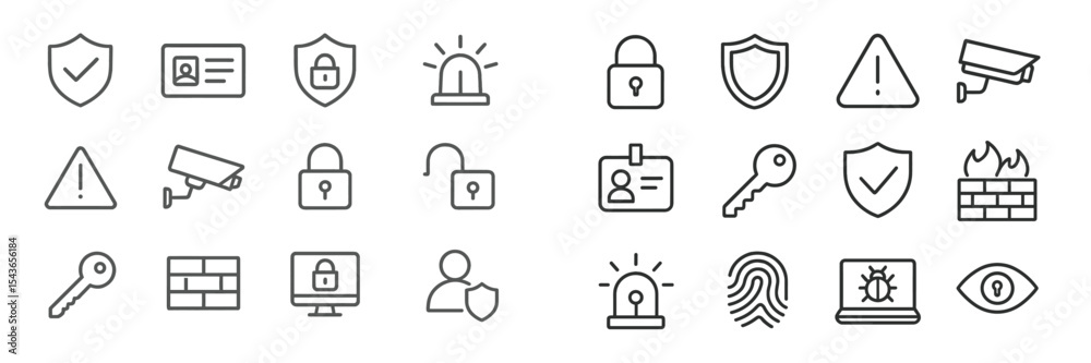 Poster Collection of security icons representing various aspects of safety measures and data protection practices