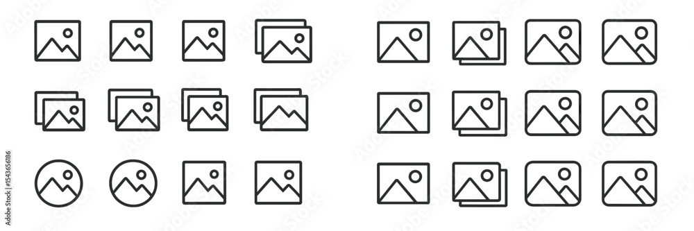 Poster Collection of simple image icons representing various formats and styles on a plain background