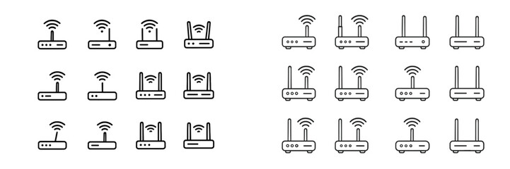 Obraz premium Various types of wireless routers displayed in a clear, organized grid format illustrating diverse designs and features