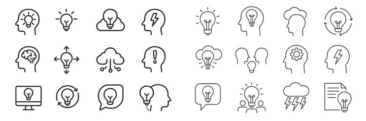 Creative brainstorming symbols illustrate ideas, innovation, and thoughts in a modern design layout