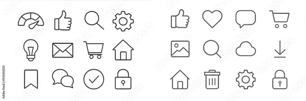 Poster Collection of various simple icons representing common activities and functions in modern digital applications and interfaces