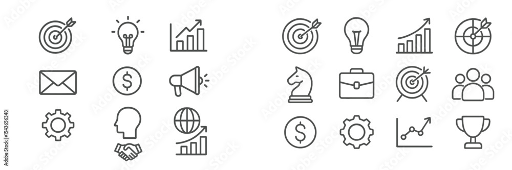 Poster Business icons showcasing strategies and analytics in a minimalistic style for professional environments