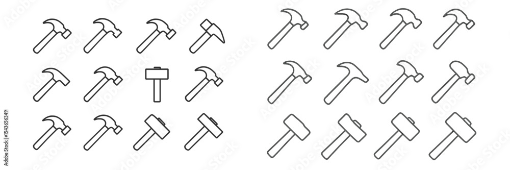 Aufkleber Variety of hammers arranged in a grid, showcasing different styles and shapes for construction and craftsmanship purposes