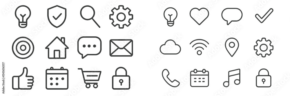 Poster Collection of minimalist icons representing various concepts and activities in a modern design style