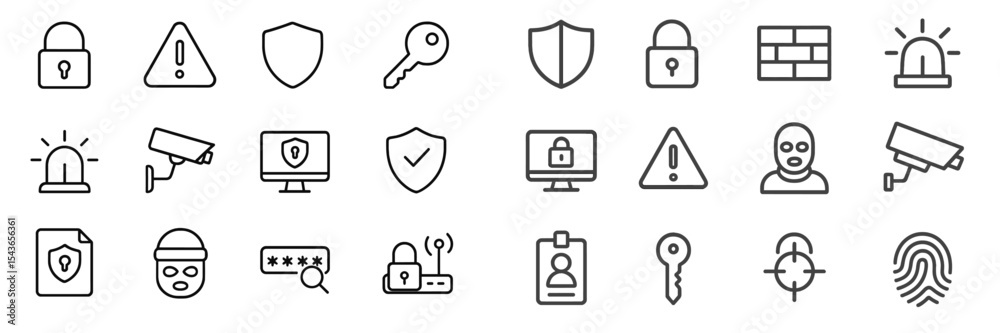 Poster collection of security and protection icons depicting various safety measures and systems