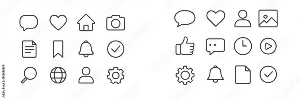 Poster Collection of minimalist icons representing various actions and concepts in a modern design style
