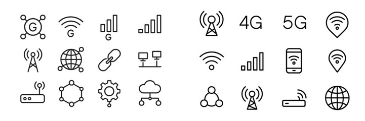 Various icons representing wireless technology and network connectivity including 4G and 5G indicators