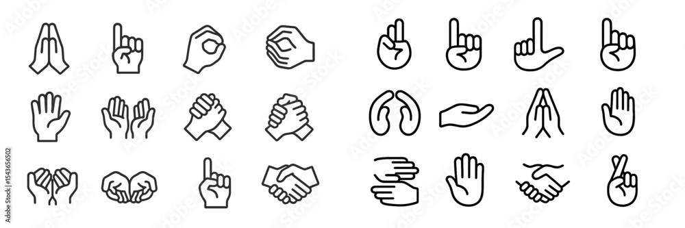 Poster Collection of hand gesture icons representing various actions and emotions for graphic design and communication