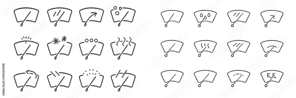 Poster Various hand-drawn symbols illustrating different actions related to weather and environments