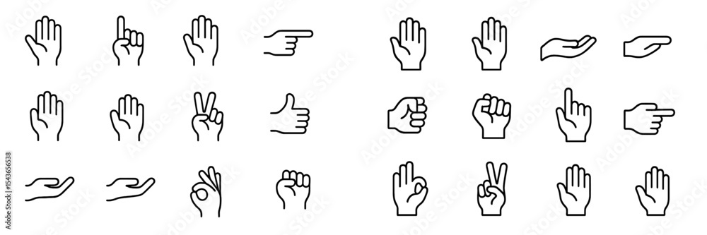 Poster Hand gestures showing various signs for communication and expression in black outline design