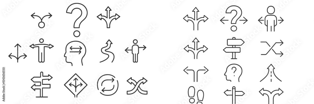 Poster Collection of directional symbols and icons showcasing navigation and choices in various contexts
