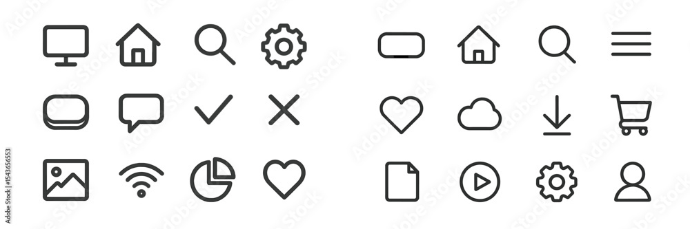 Aufkleber Collection of minimalist icons representing various digital activities and functions in modern technology