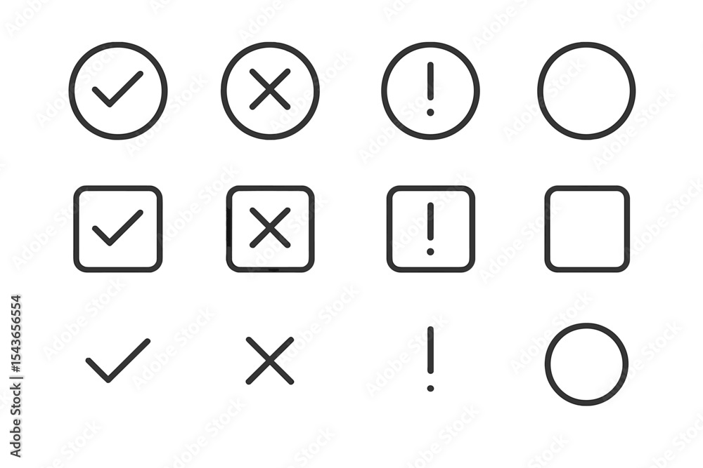Poster check marks, crosses, exclamation points, and circles in a simple graphic layout for design purposes