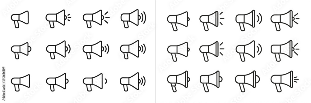 Poster Design of multiple simple megaphones arranged in a grid format suitable for various communication themes and creative projects