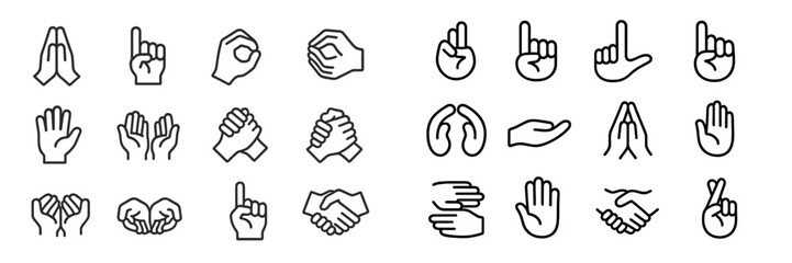 Fototapeta na wymiar Collection of hand gesture icons representing various actions and emotions for graphic design and communication