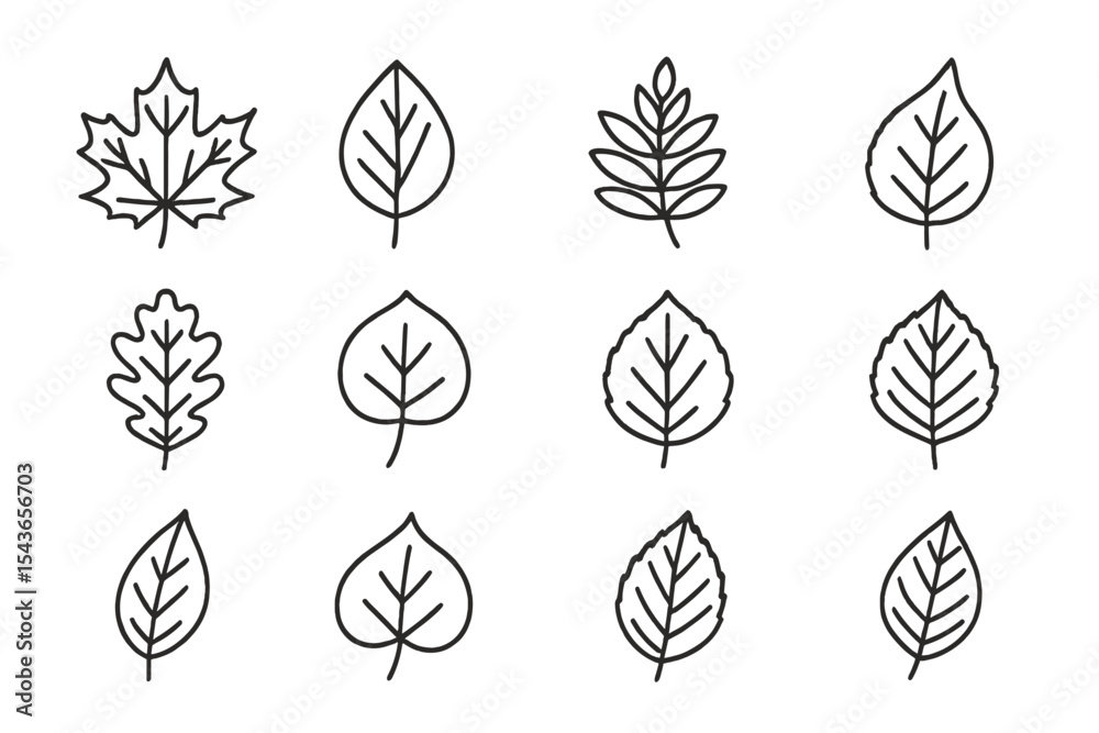 Aufkleber Various leaf outlines displayed in a grid pattern showcasing different shapes and sizes
