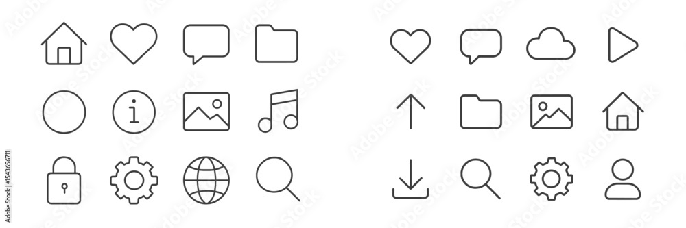 Poster Collection of minimalist icons representing various digital functions and concepts in a user-friendly design environment