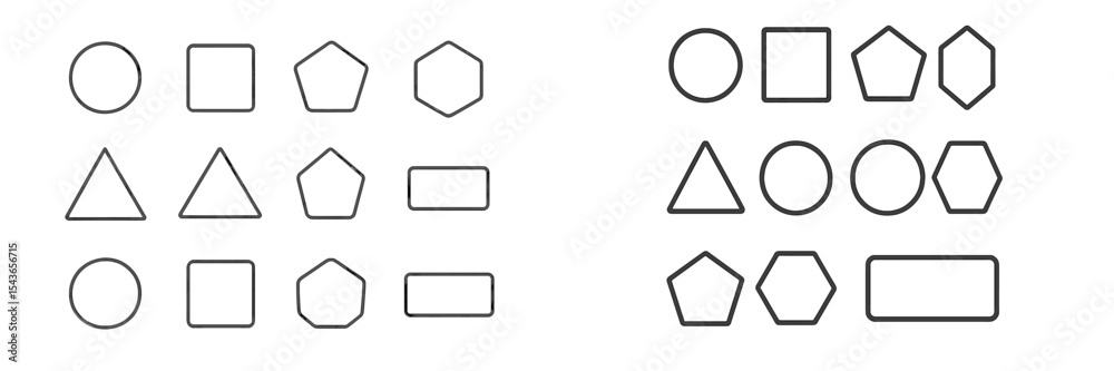 Poster Different geometric shapes arranged in a grid pattern showcasing circles, triangles, squares, and hexagons on a white background
