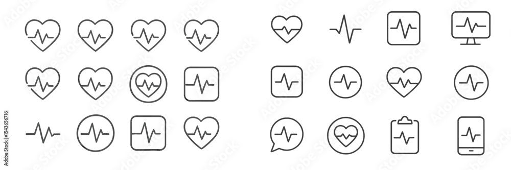 Poster variety of heart rate and health-related icons designed for digital applications