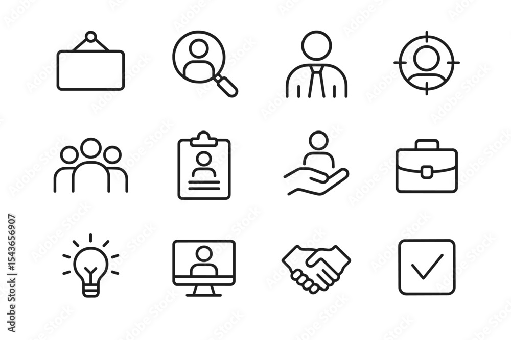 Poster icons representing various professional and business activities in a modern design suitable for digi