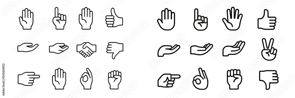 Aufkleber hand gestures illustrating various communications and interactions in a minimalist design on a white