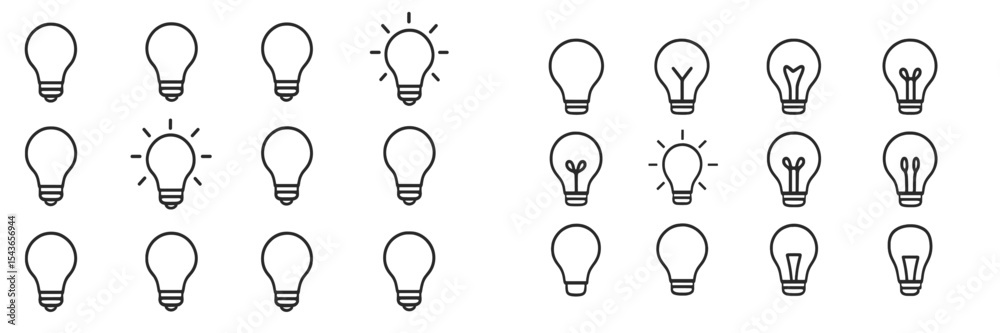 Poster Light bulb designs illustrating various styles and concepts for creativity and innovation in a modern context