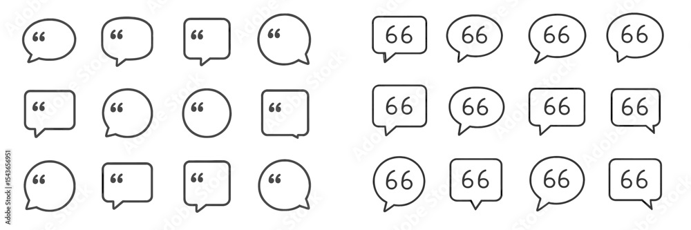 Poster Various chat bubbles with quote marks and numbers reflecting different designs and styles for creative communication