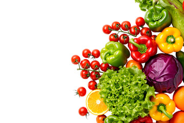 Assortment of fresh vegetables and fruits isolated on transparent background
