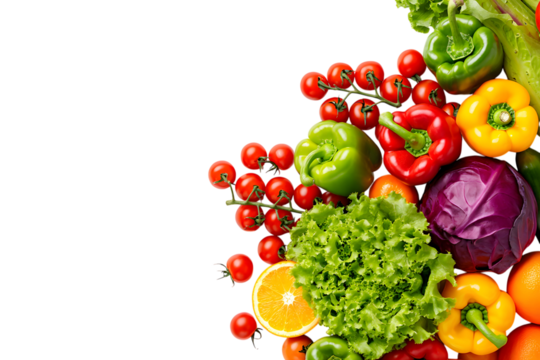 Assortment of fresh vegetables and fruits isolated on transparent background