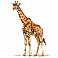 Obraz premium African Giraffe Standing on White Background