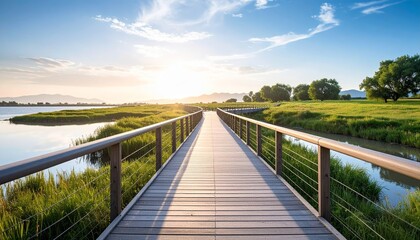 Obraz premium Barrier-free architecture, a footbridge over a river channel